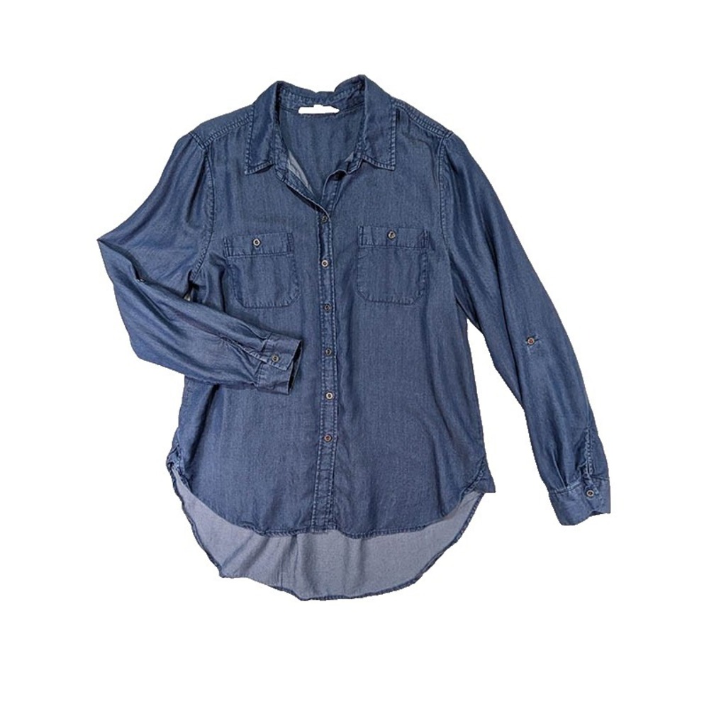 Jane + Delancey Chambray‎ Shirt Womens M Western Cowgirl Utility Coastal Casual